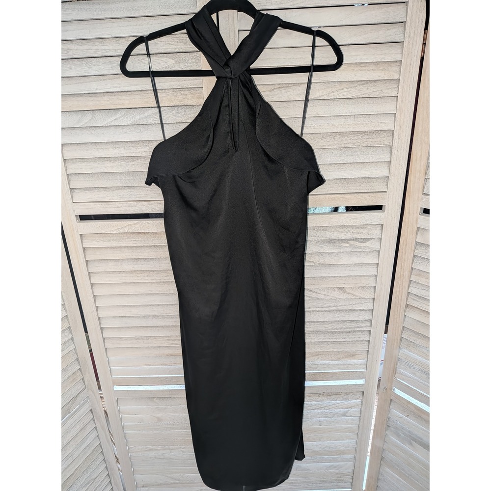 The Fifth Label Black Halter Midi Dress Twisted Neck Keyhole Ruffle Size Small